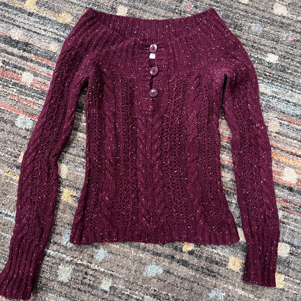 American Eagle Outfitters Maroon Off-the-Shoulder Sweater